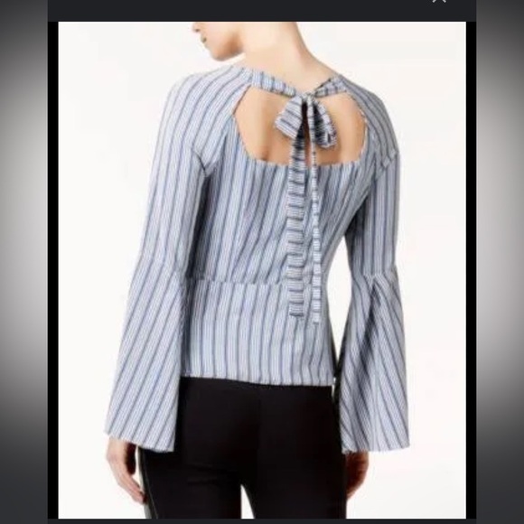 Barr III Bell Sleeve Keyhole Stripe Long Sleeve M - Picture 2 of 8
